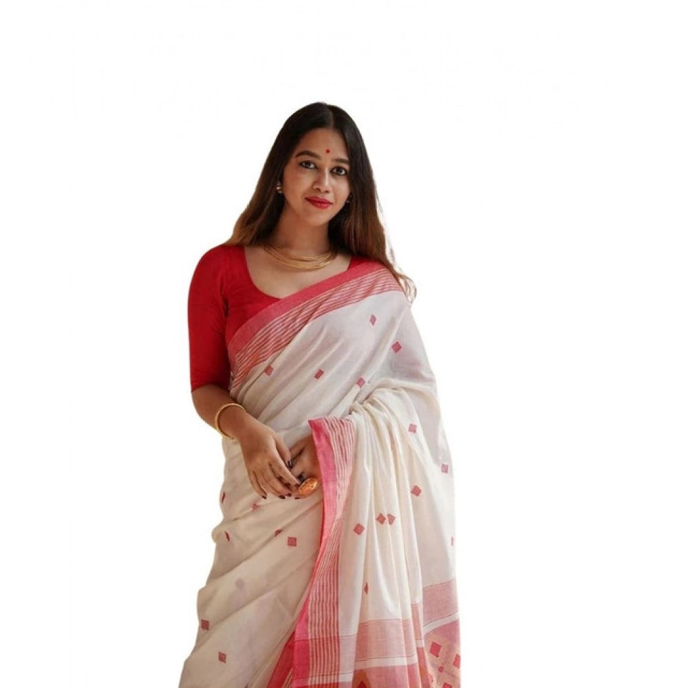 Women's Soft Lilan Printed Saree With Unstitched Blouse 5.5Mtr (White)