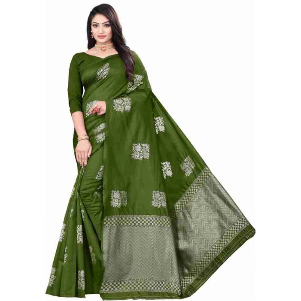 Women's Soft Lichi Silk Printed Saree With Unstitched Blouse 5.5Mtr (Green)