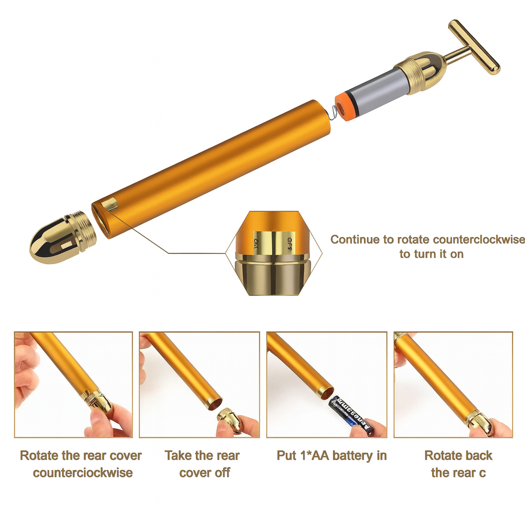 24K Gold Energy Beauty Bar Electric Facial Massage Roller